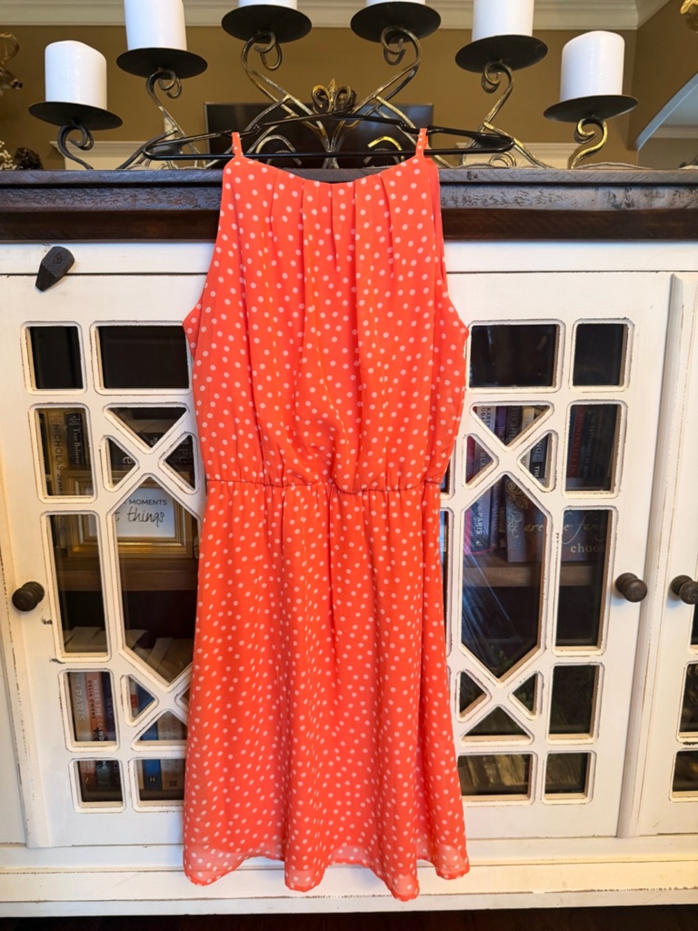 Tacera Orange Polka Dot Sleeveless Dress
